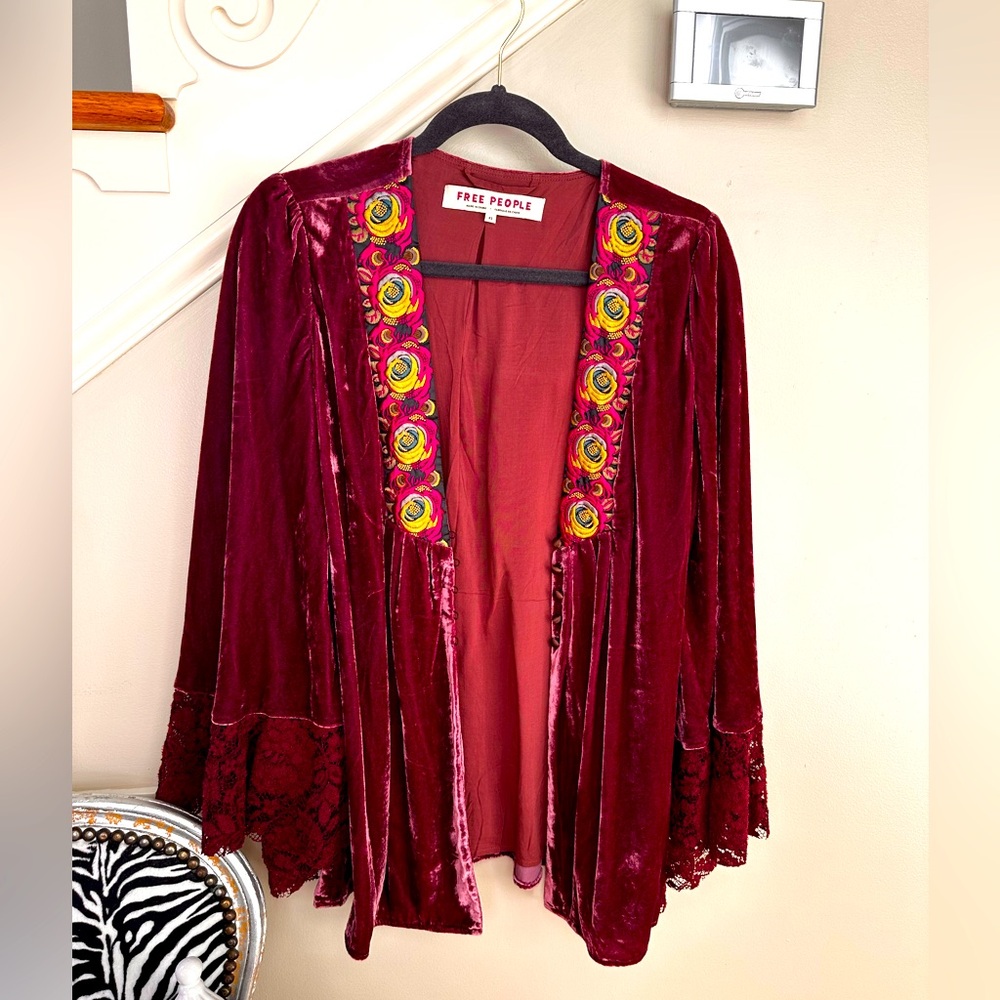 Free People Velvet jacket. Berry color. So fun and cool.
